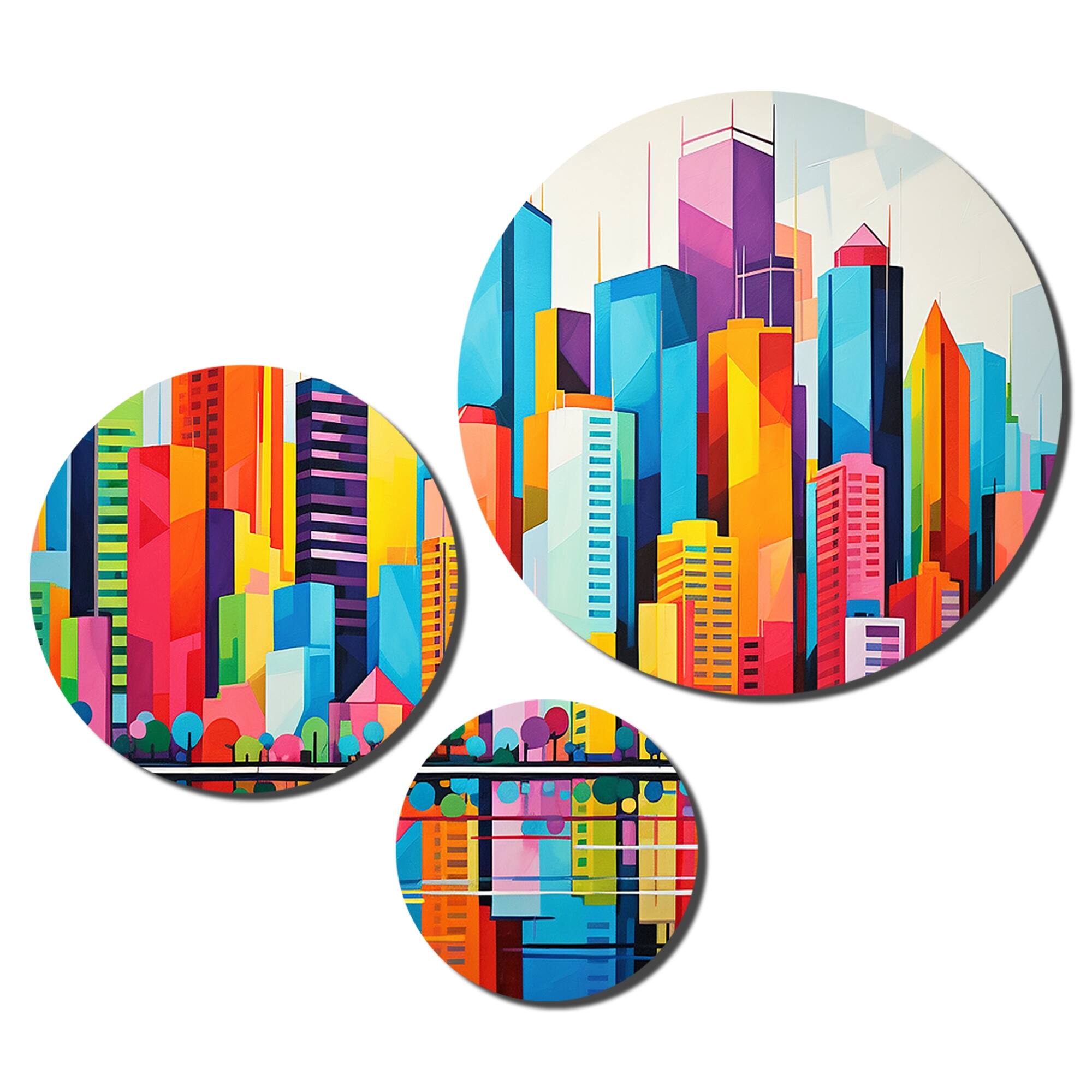 Designart "Pop Art Miami Cityscape II" Cityscapes Metal Art Living Room